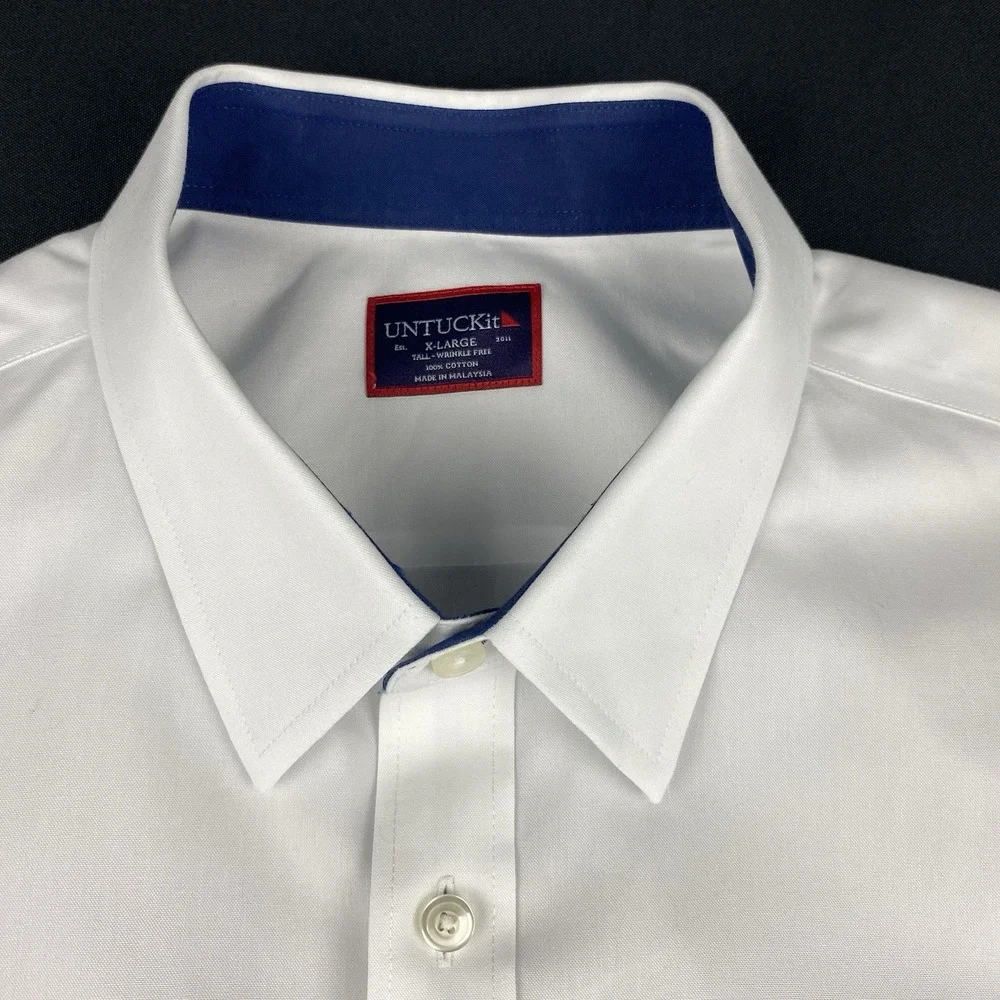 UNTUCKit Shirt Mens XL White w/Conrasting Blue Trim Wrinkle Free Regular Fit